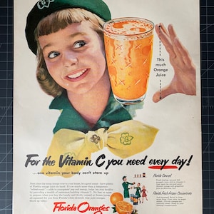 Vintage 1953 Florida Orange Juice Print Werbung