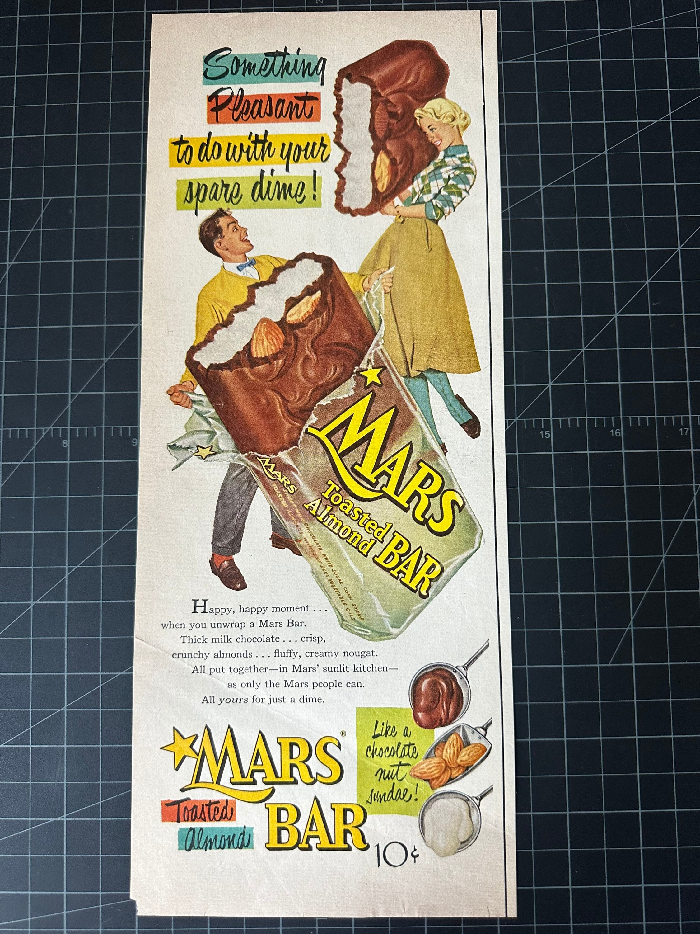 Vintage 1950s Mars Bars Print advertisement