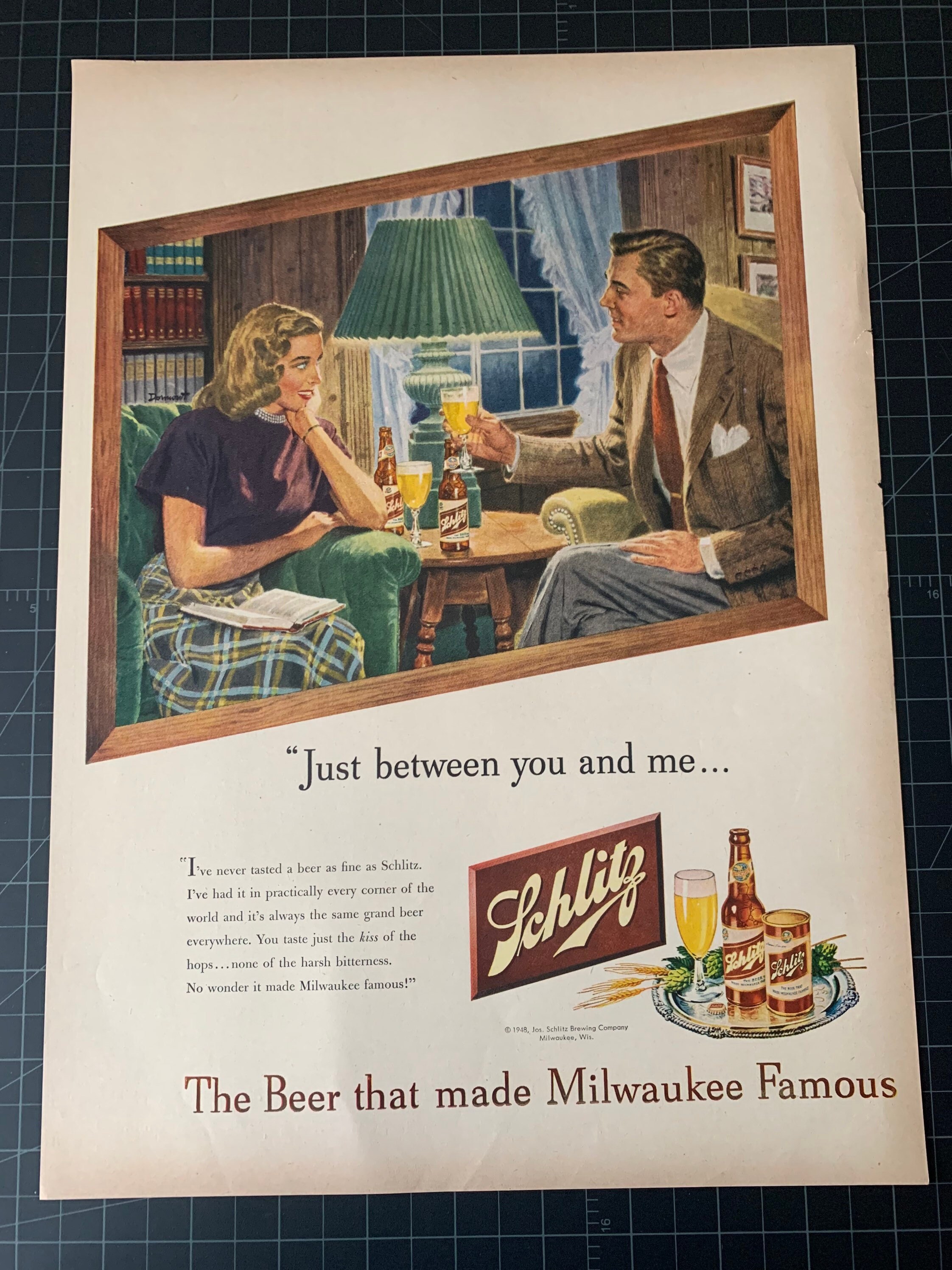 Vintage 1948 schlitz beer print advertisement