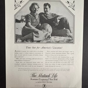 Vintage 1938 The Mutual Life Insurance Print advertisement
