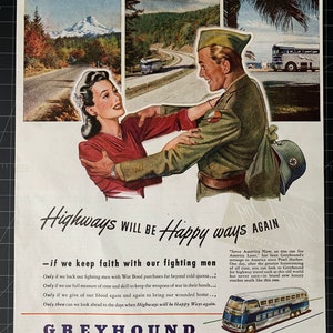 Vintage 1945 greyhound bus ww2 print advertisement
