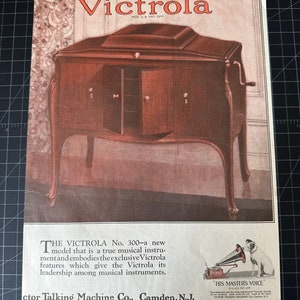 Rare vintage 1922 victor victrola phonograph print advertisement