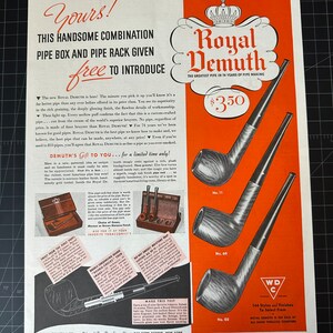 Vintage 1936 Royal Demuth Tobacco Pipes Print advertisement