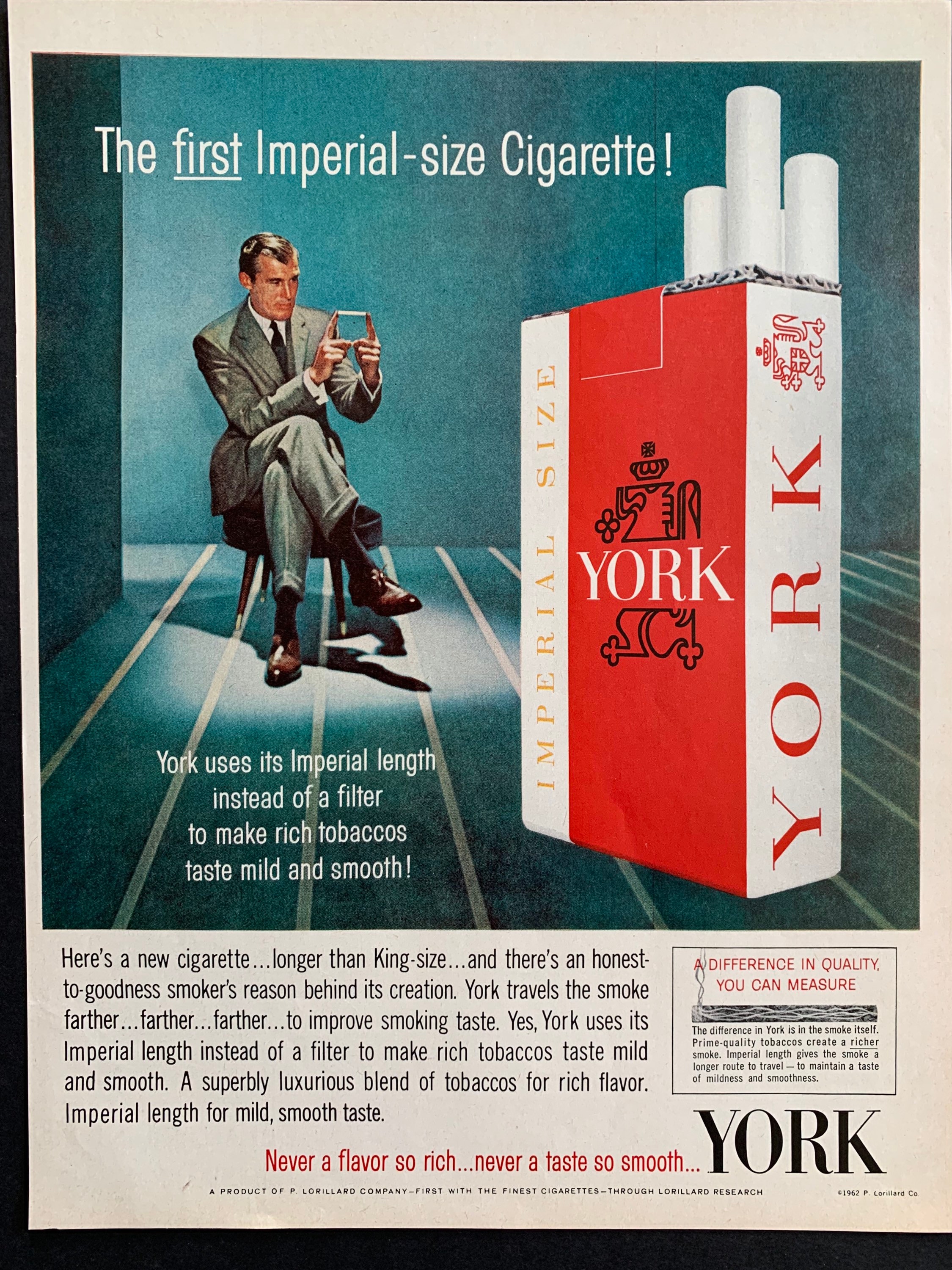new york cigarettes Vintage 1962 York Cigarettes Original Advertisement