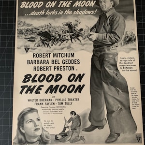 Vintage 1948 “blood on the moon” film print ad - robert mitchumvintage