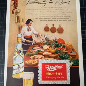 Vintage 1950s Miller High Life Beer Print advertisement
