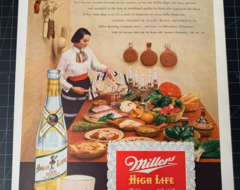 Vintage 1950s Miller High Life Beer Original Advertisement