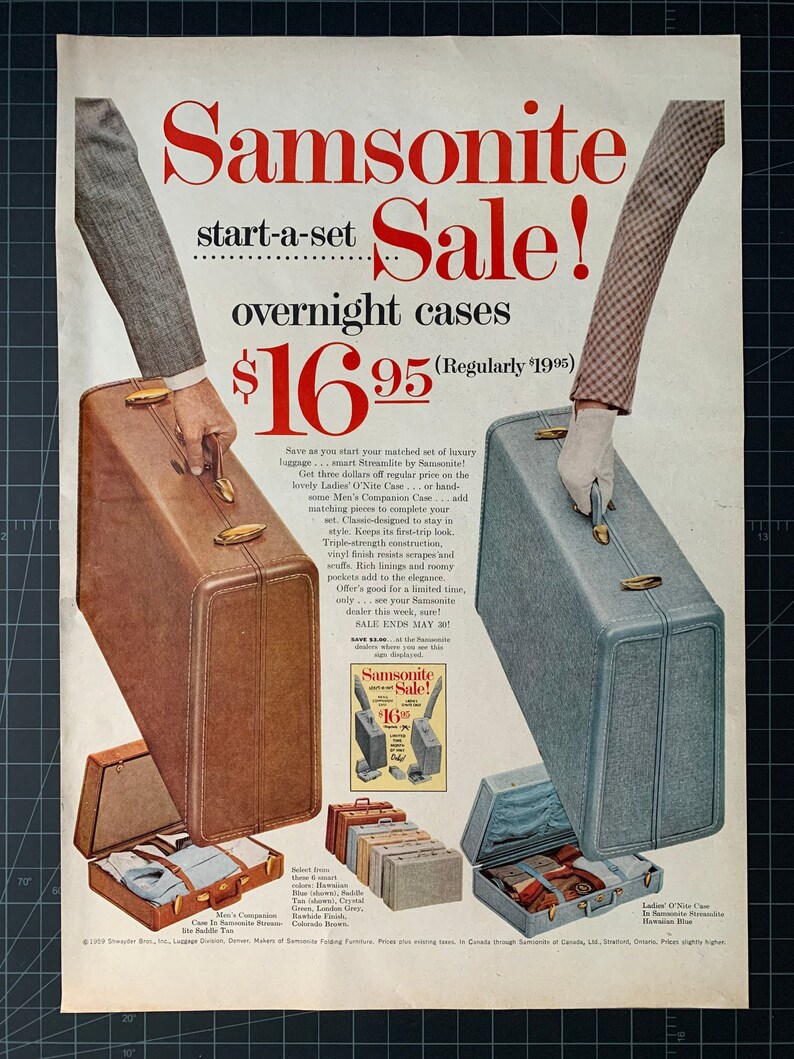 Vintage 1959 samsonite luggage print ad image 1