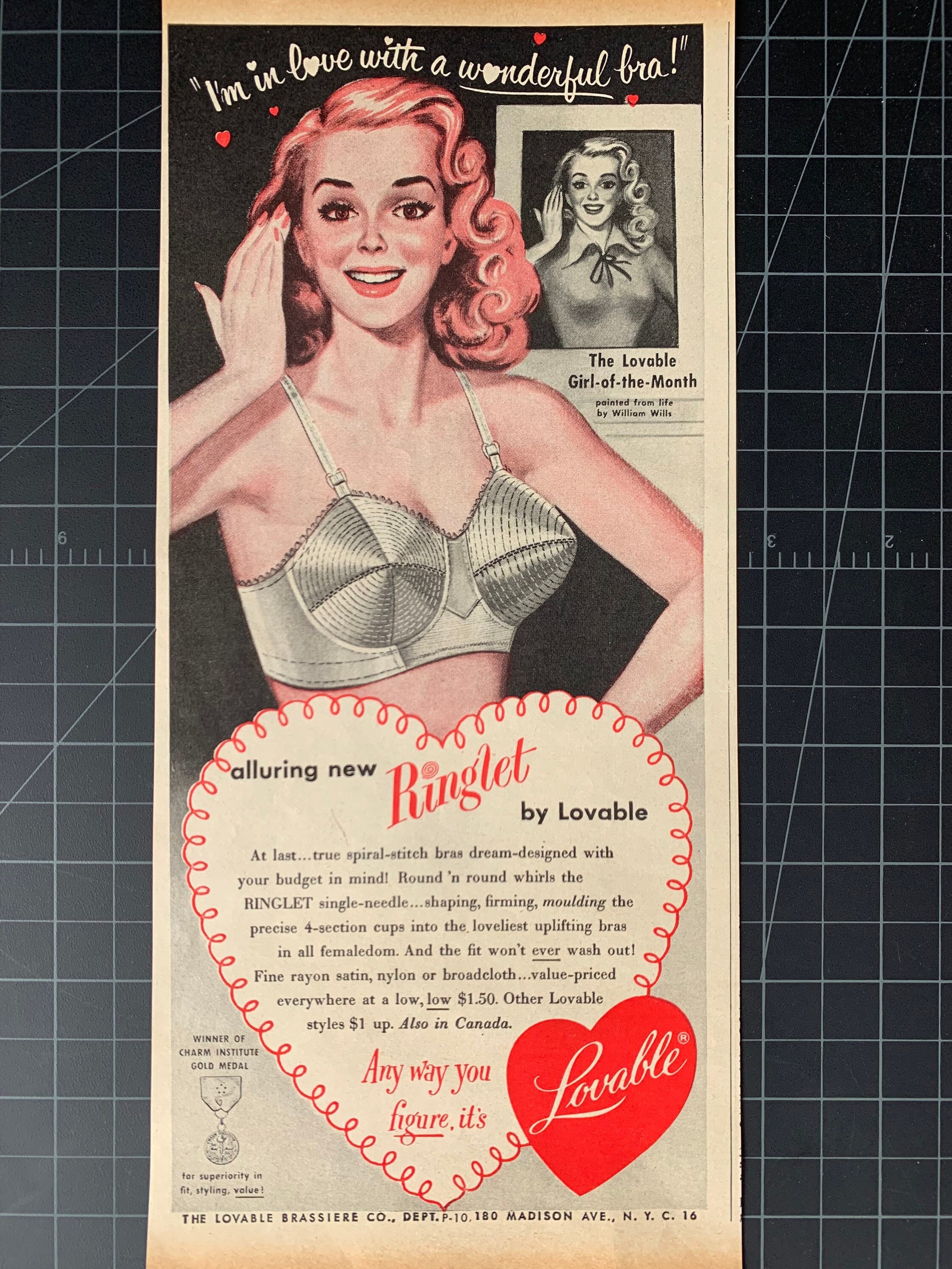 Vintage 1950s Lovable Bra Print Ad 