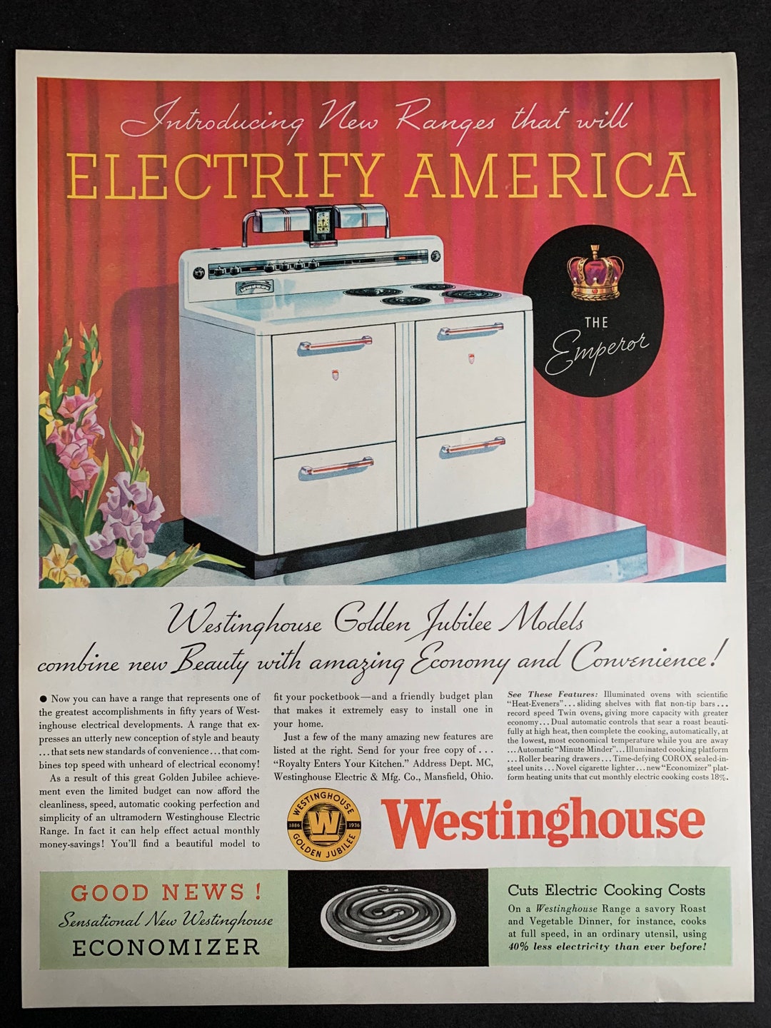 Vintage 1936 Westinghouse Electric Range Stove Print Advertisement