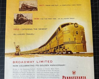 Publicité imprimée vintage de 1952 pour le chemin de fer de la Pennsylvanie