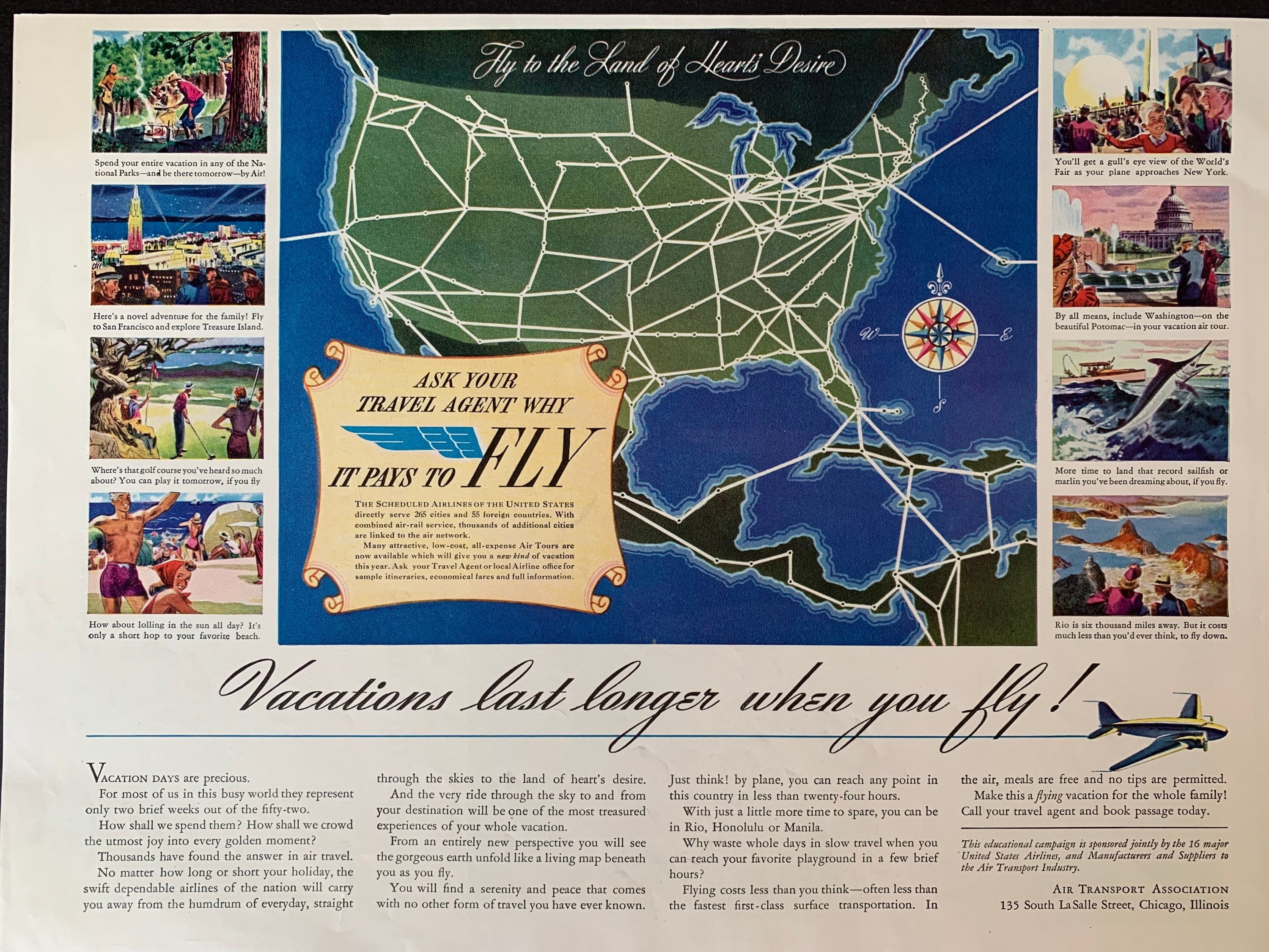 Vintage 1940s Air Transport Association Travel Ad 