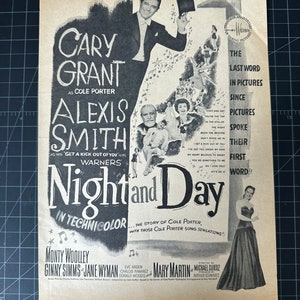 Vintage filmadvertentie met &#39;dag en nacht&#39; uit de jaren 40 - cary grant