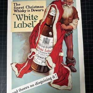 Rare Vintage 1937 UK Dewar’s White Label Whiskey Christmas Print advertisement