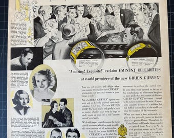 Vintage 1937 Gruen Curvex Watches Print Ad