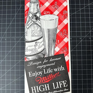 Publicité imprimée pour la bière Miller High Life des années 40, vintage