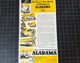 Anuncio original de viajes de Alabama de la década de 1950