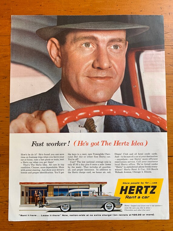 Vintage 1950s Hertz Rentacar Automobile Ad Etsy