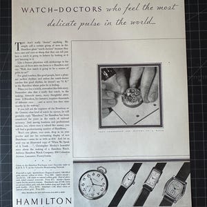 Anúncio impresso de relógios Hamilton vintage de 1931