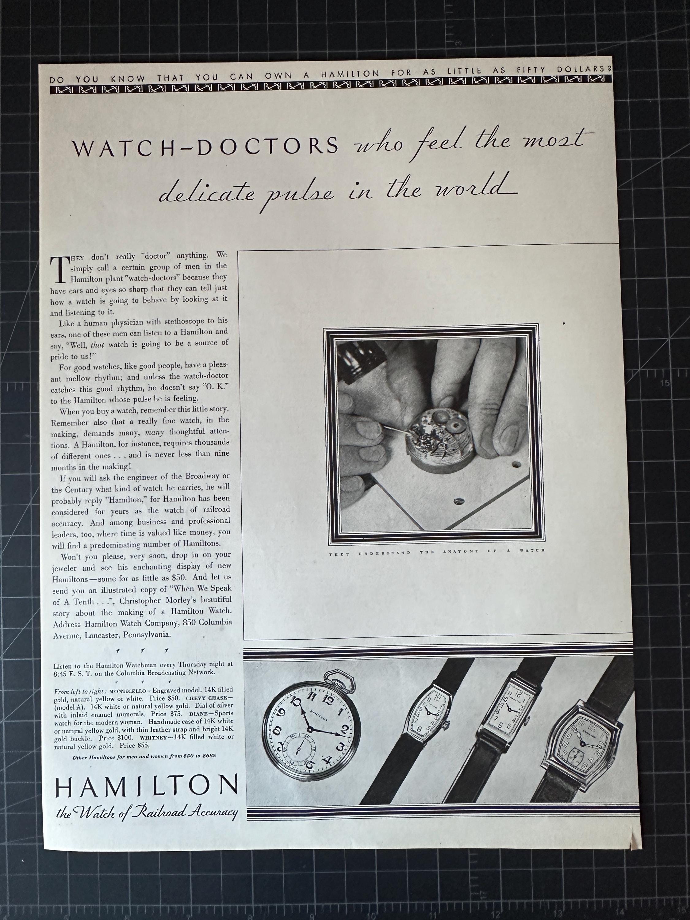 Vintage 1931 Hamilton Watches Print Ad - Etsy