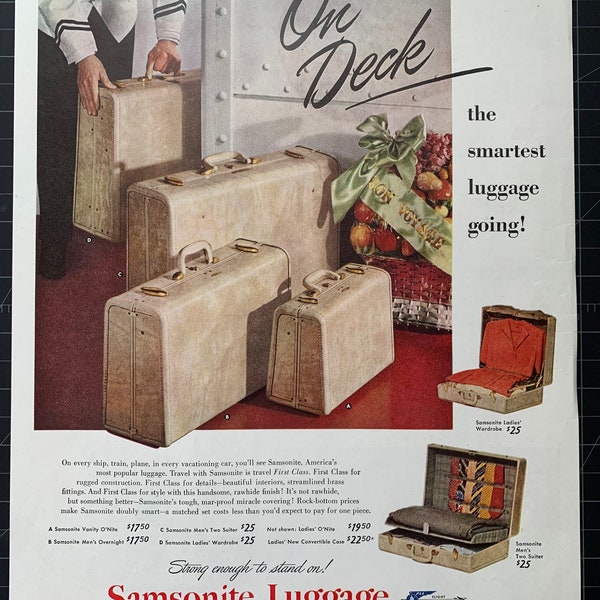 Vintage 1948 samsonite luggage print ad