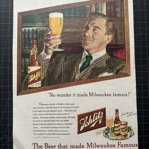 Vintage 1947 schlitz beer print advertisement