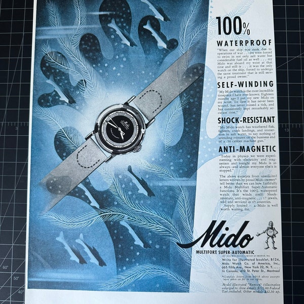 Vintage 1944 mido watches print ad
