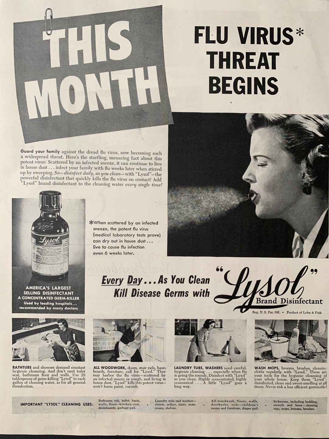 Vintage 1948 Lysol Disinfectant Ad