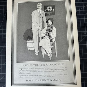 Vintage 1920s hart schaffner & marx clothing print advertisement