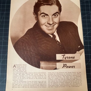 Rare vintage 1940 tyrone power portrait & biovintage