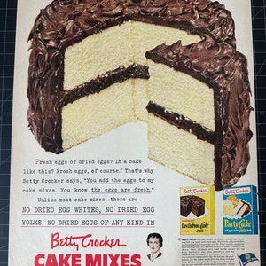 Pubblicità vintage degli anni &#39;50 per la miscela per torte Betty Crocker