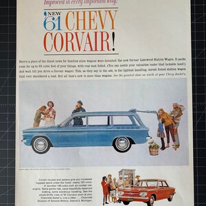 Vintage 1961 chevrolet corvair print advertisement retro gift decor