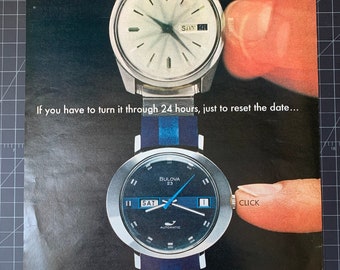 Pubblicità stampata vintage del 1972 di orologi Bulova, regalo retrò, arredamento