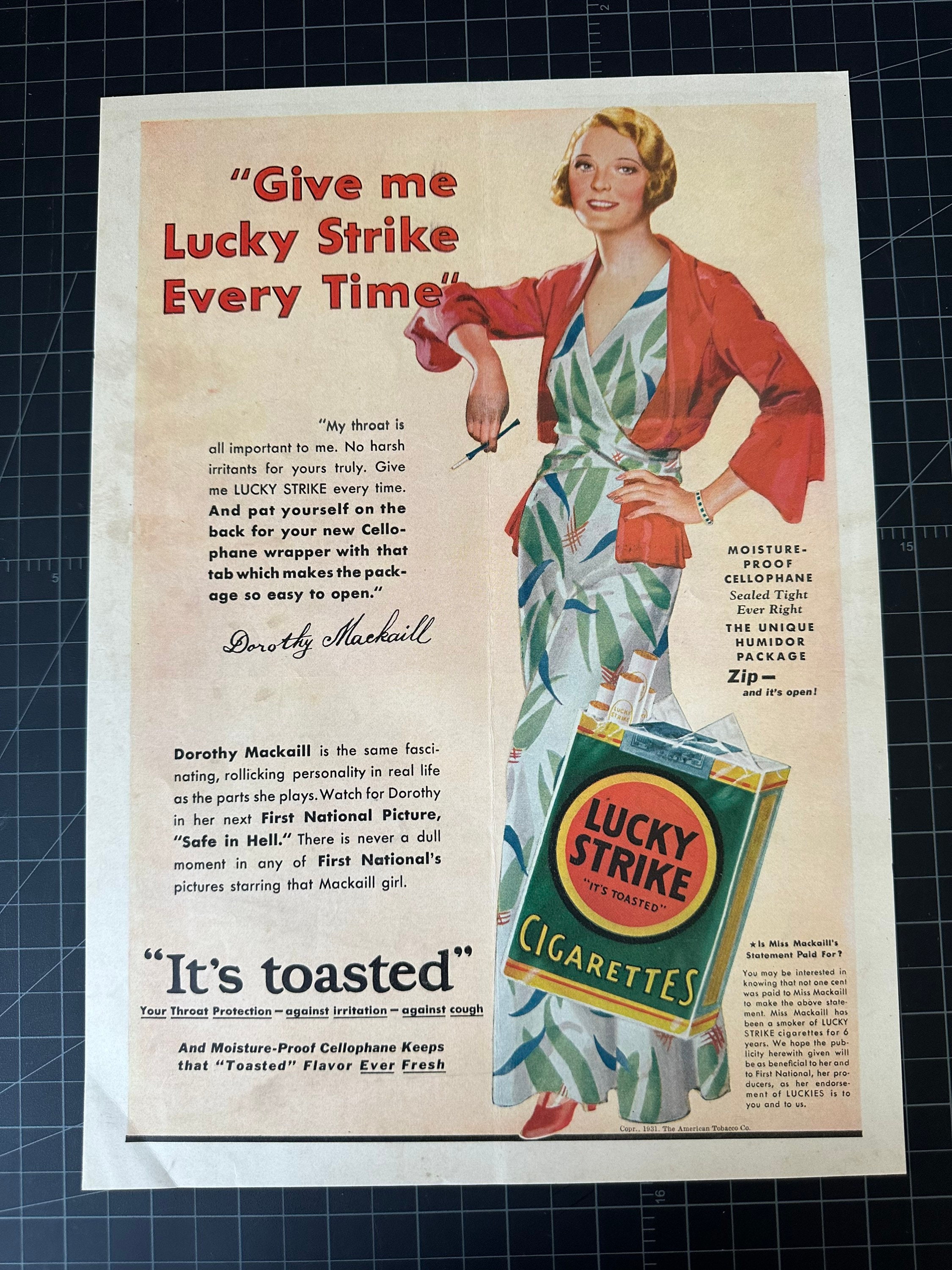 Vintage 1935 Lucky Strike Cigarettes - Dorothy Mackaill - UK
