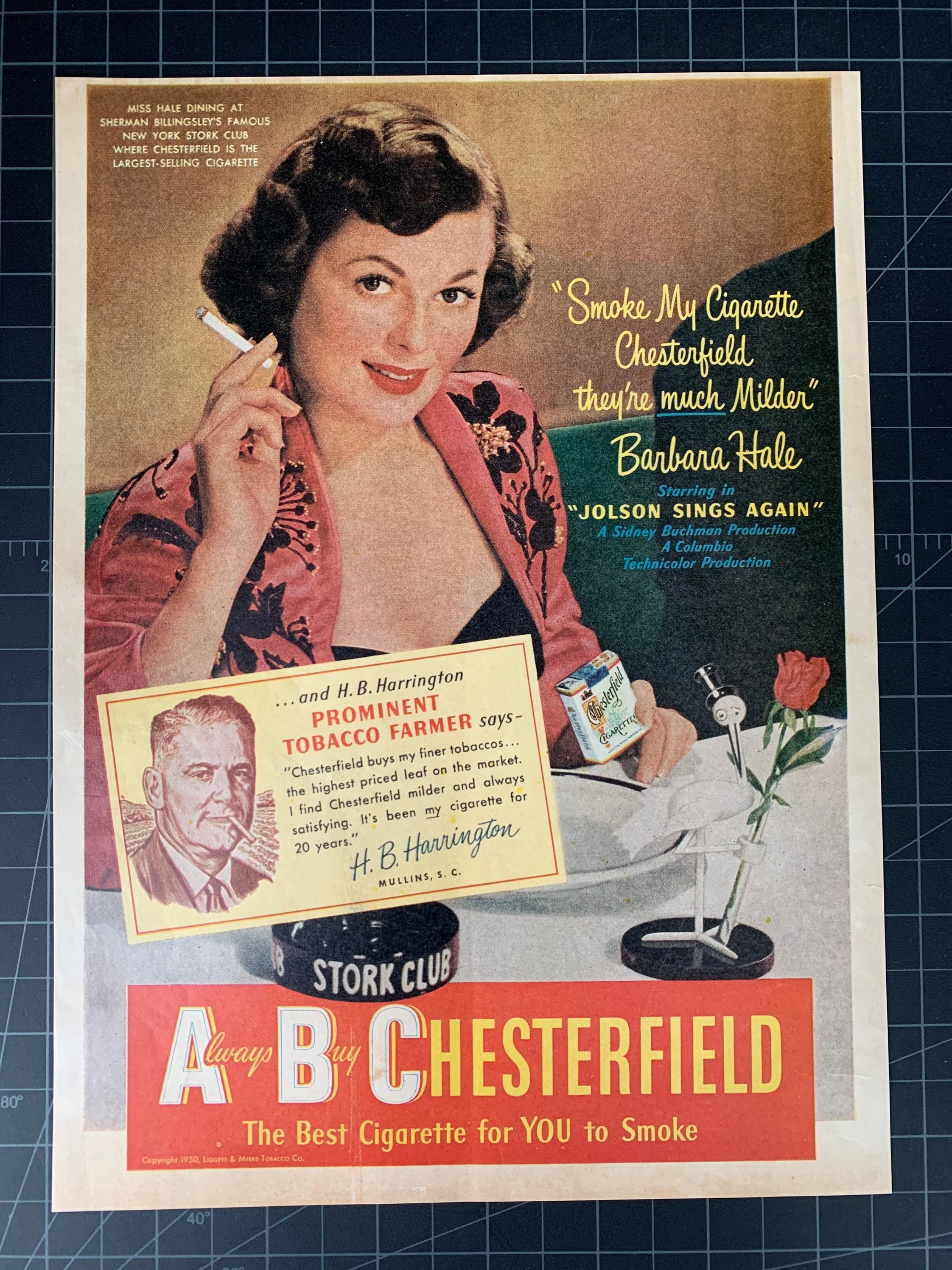 Vintage 1950 Chesterfield Cigarettes Original Advertisement - Barbara Hale 