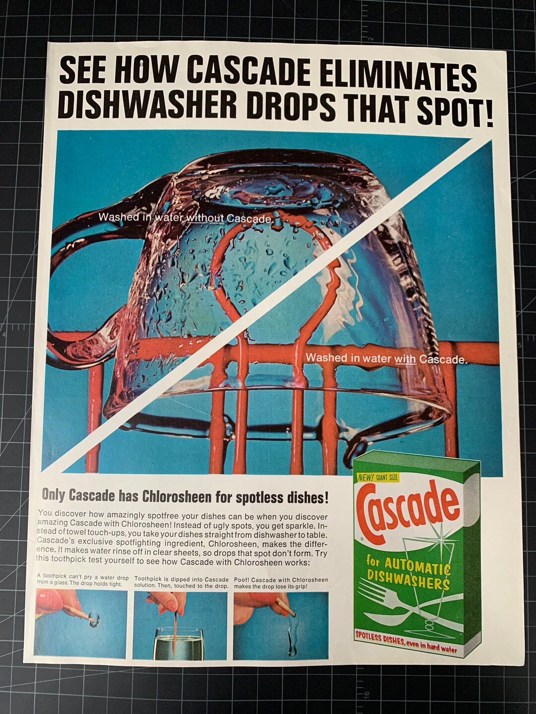 Vintage 1960s Cascade Dishwater Detergent Print Advertisement Retro