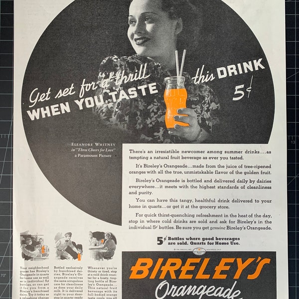 Vintage 1936 bireley’s orangeade print ad