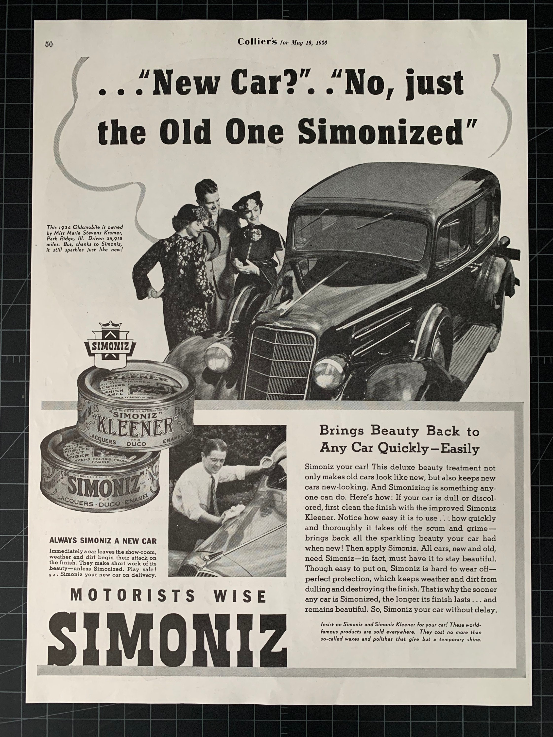 Vintage ‘60s early SIMONIZ auto WAX CAN car graphics advertising gas oil  rare