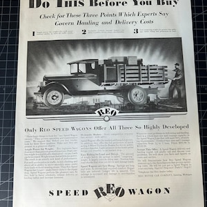 Vintage 1929 reo speed wagon print advertisement