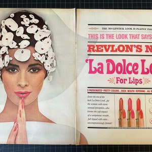 Pubblicità stampata di 2 pagine dei cosmetici Revlon del 1964