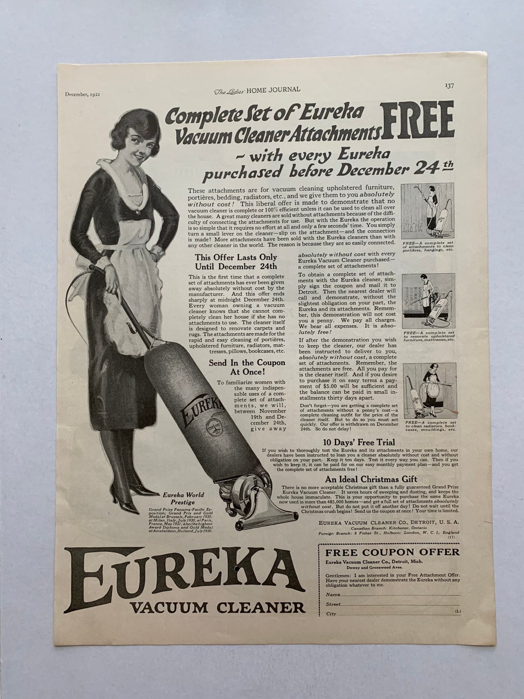 Annuncio di aspirapolvere eureka vintage degli anni '20 -  Italia