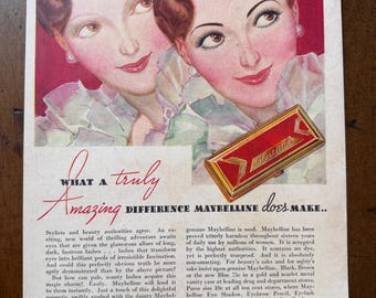 Vintage 1930s Maybelline Cosmetics Original Print Ad