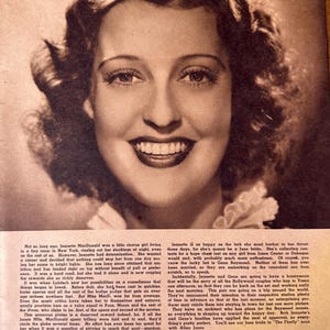 Vintage 1937 Jeanette MacDonald Magazine Portrait