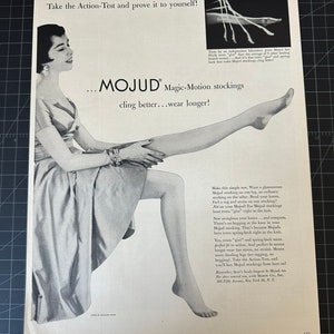 Vintage 1950s mojud stockings print advertisement