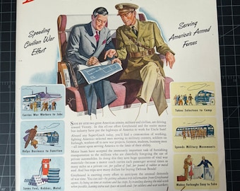 Anúncio impresso original da Greyhound Buses, década de 1940.