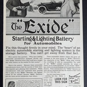 Vintage 1915 exide car battery print advertisement