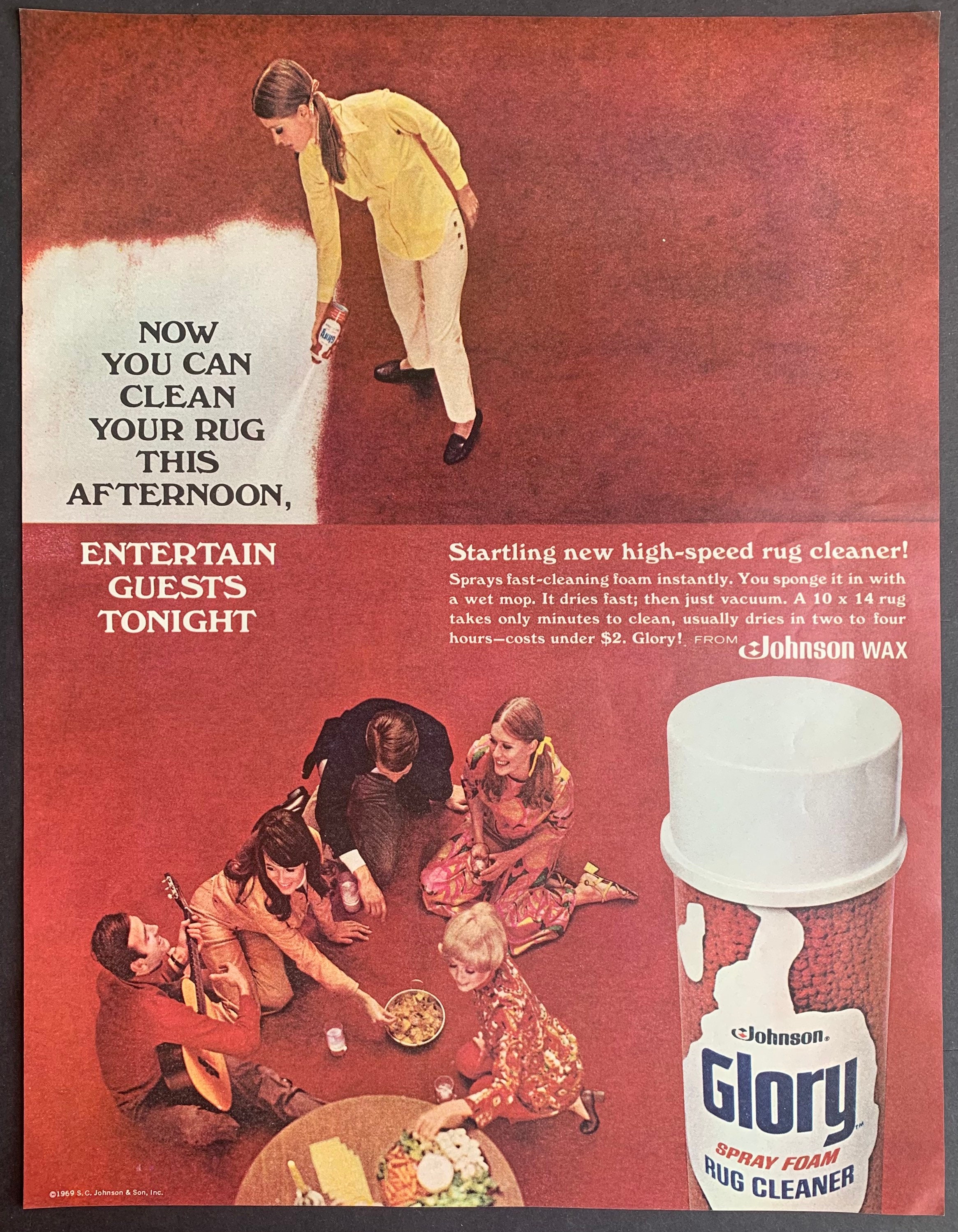 Vintage 1969 Johnson Glory Spray Foam Rug Cleaner Print Ad Etsy