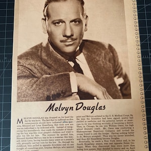 Rare vintage 1940 melvyn douglas portrait & bio