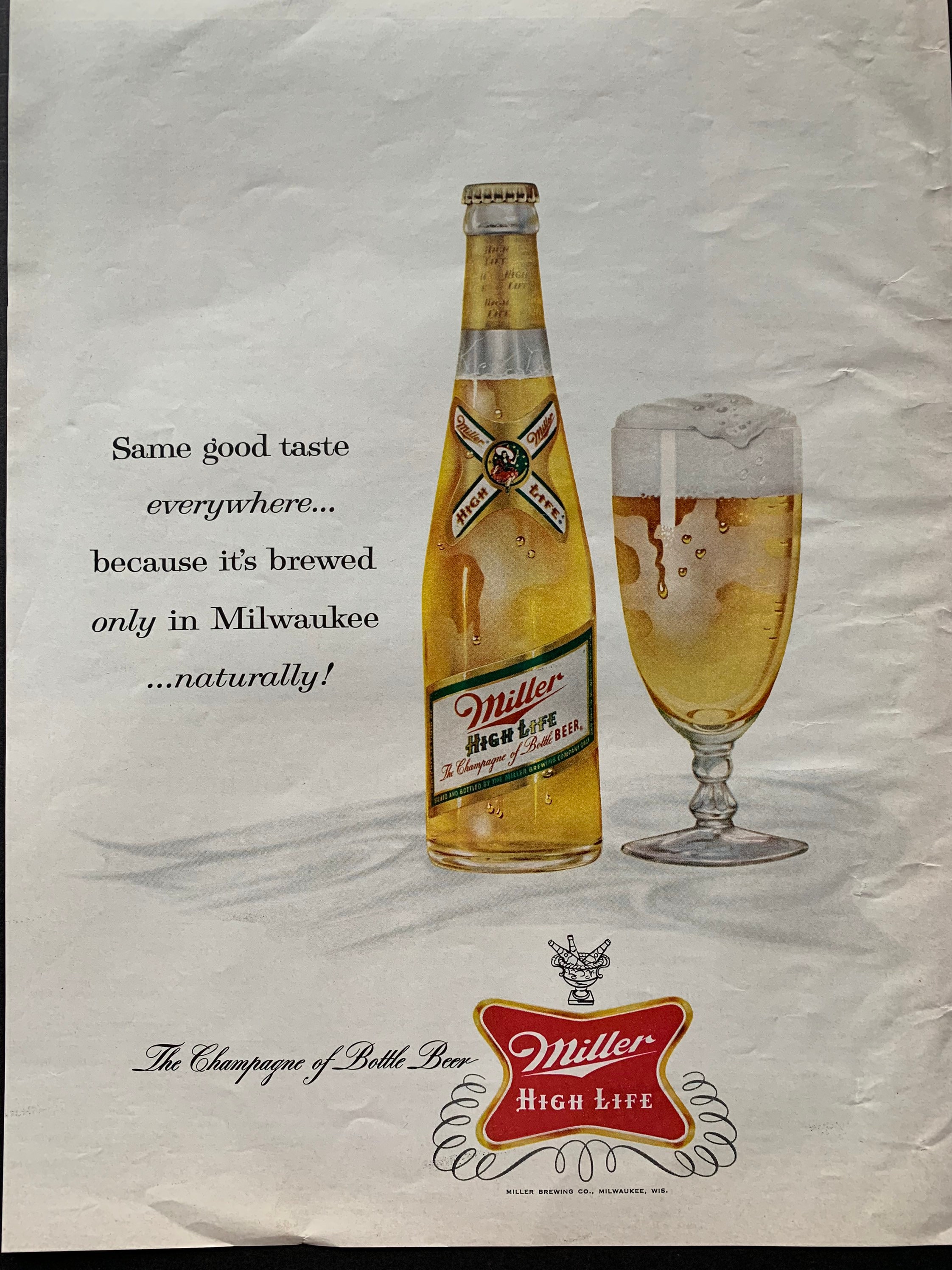Vintage 1943 Miller High Life Beer Print Ad