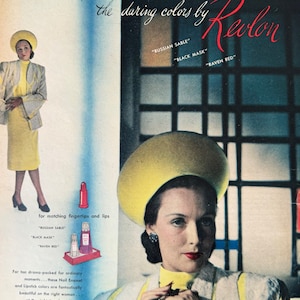 Pubblicità stampata di cosmetici Revlon vintage del 1945